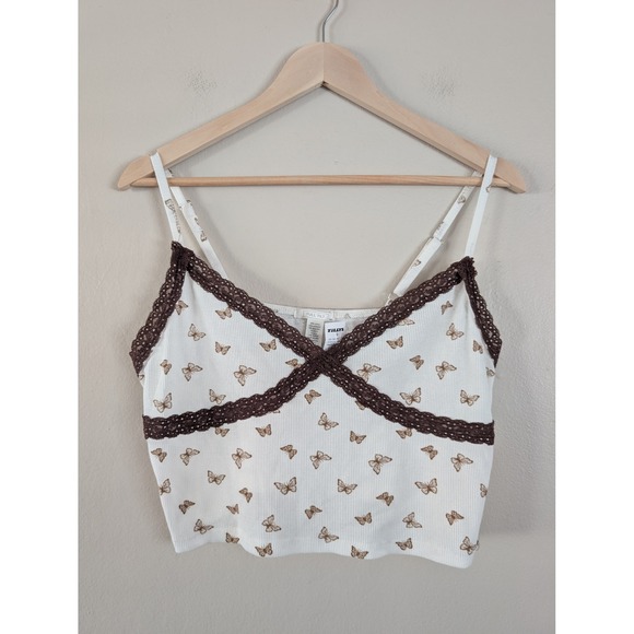 Full Tilt Tops - Y2K Butterfly Lace Trim Cami Crop Top Cottage‎ Summer Indie Nature Juniors XXL
